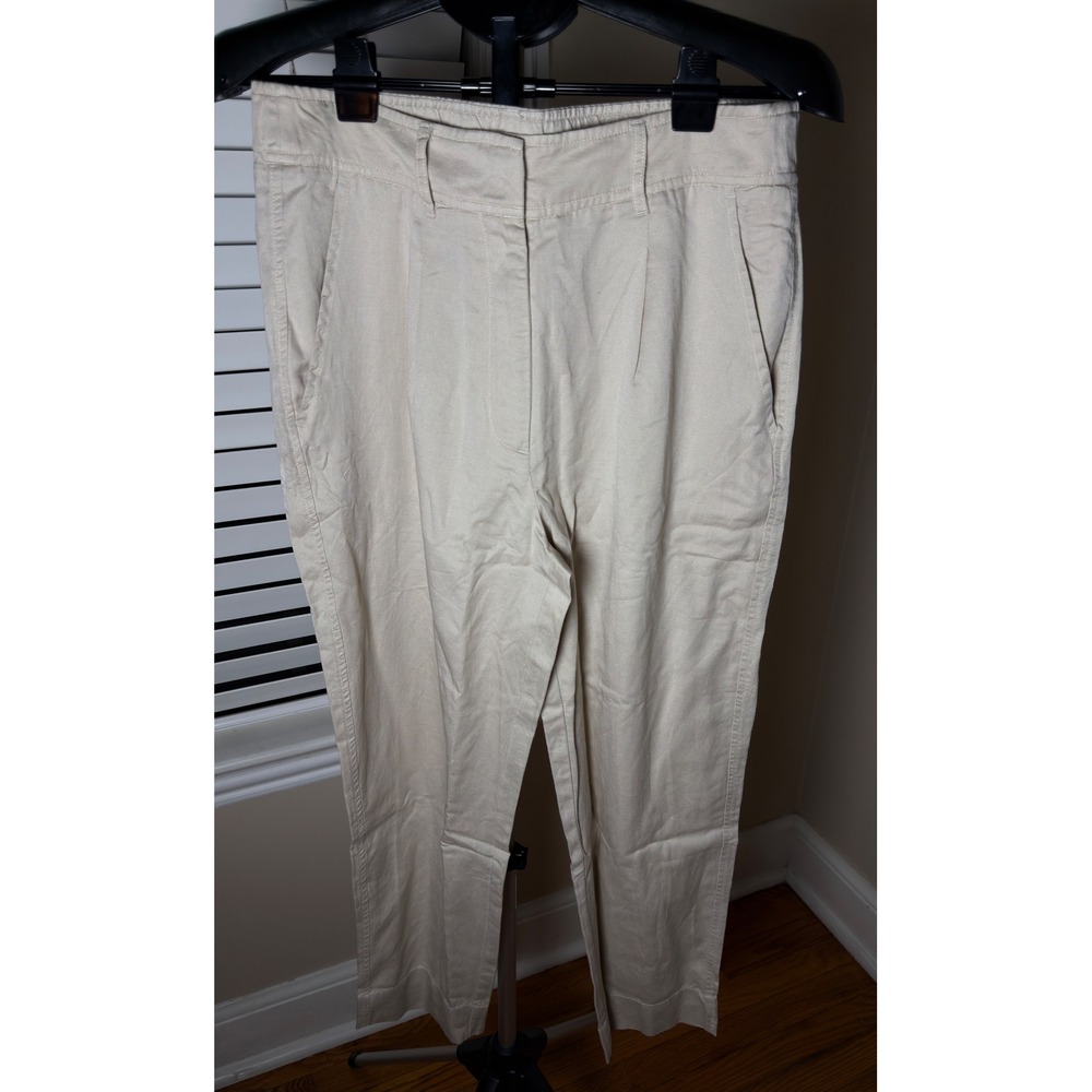 Quince Drapey Twill Tapered Trouser Oatmilk Beige Linen Blend Pants Size 10 NEW
